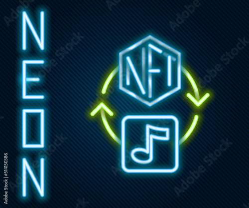 Glowing neon line NFT Digital crypto art icon isolated on black background. Non fungible token. Colorful outline concept. Vector