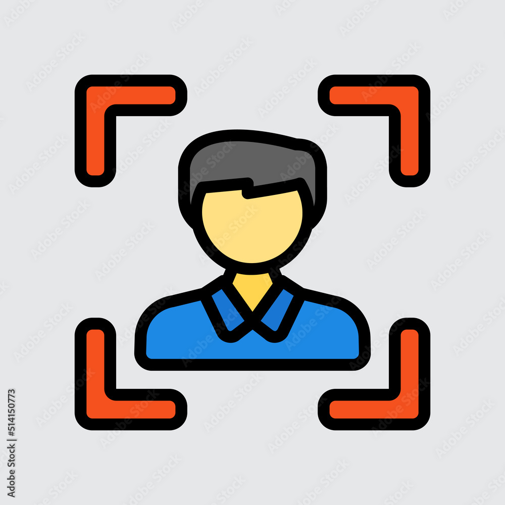 Face recognition icon in filled line style about smart home, use for website mobile app presentation Face recognition icon in filled line style about smart home, use for website mobile app presentation
