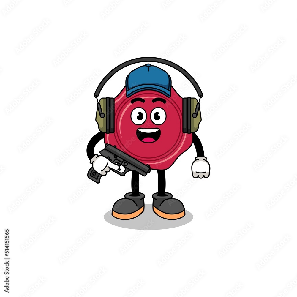 Character mascot of sealing wax doing shooting range Character mascot of sealing wax doing shooting range