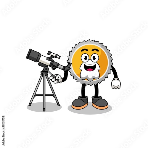 Illustration of saw blade mascot as an astronomer