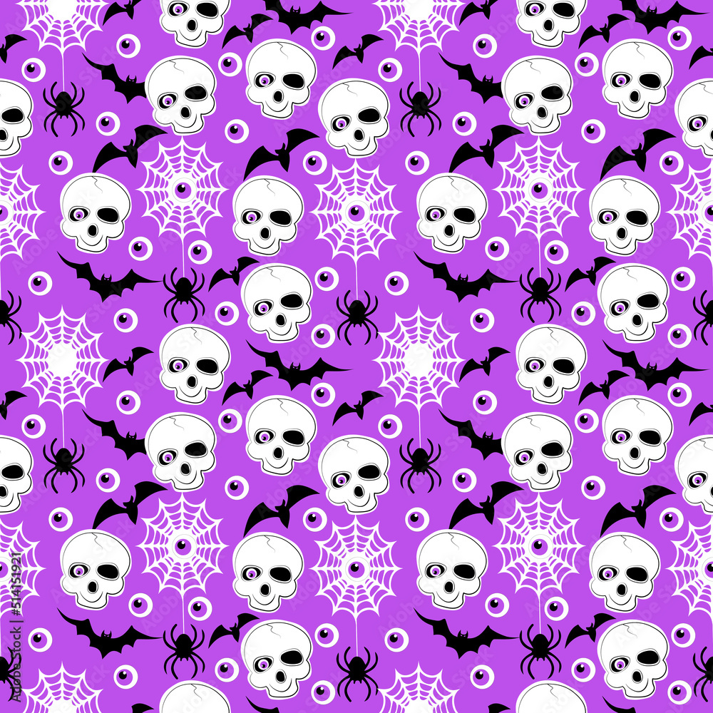 Fototapeta premium halloween pattern with skulls and spider webs