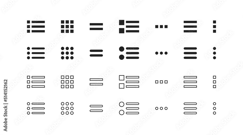 Menu icon. Web navigation symbol. Simple outline menu icons. Hamburger button icons set.