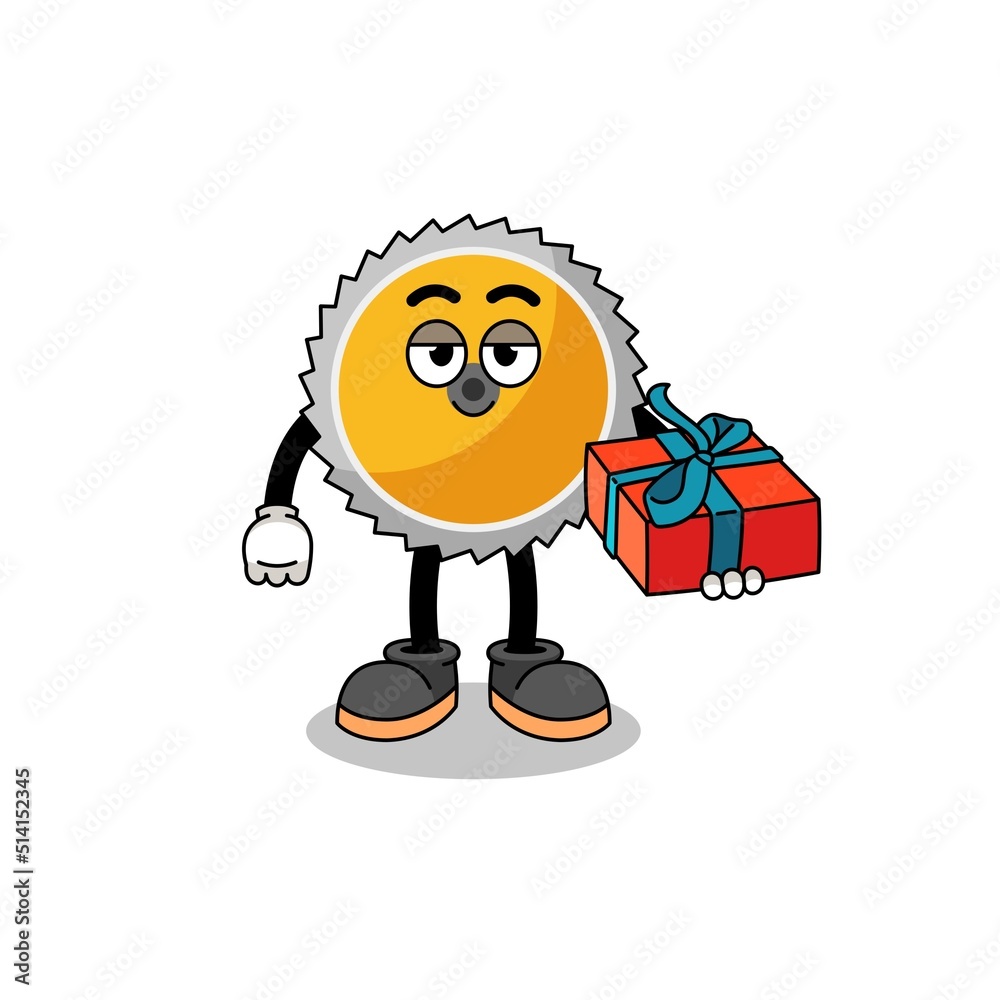 saw blade mascot illustration giving a gift saw blade mascot illustration giving a gift