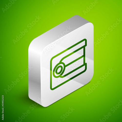 Isometric line Dentures model icon isolated on green background. Dental concept. Silver square button. Vector