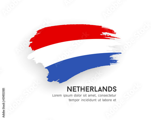 Flag of Netherlands, brush stroke design isolated on white background, EPS10 vector illustration
