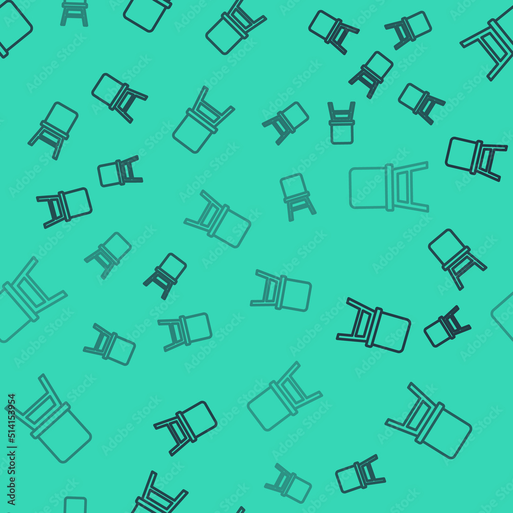 Black line Chair icon isolated seamless pattern on green background. Vector Black line Chair icon isolated seamless pattern on green background. Vector