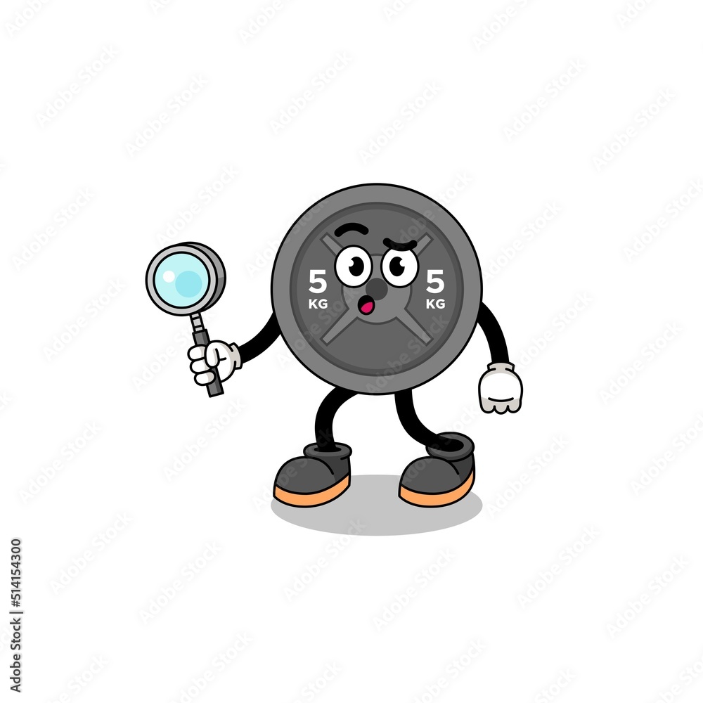 Mascot of barbell plate searching Mascot of barbell plate searching