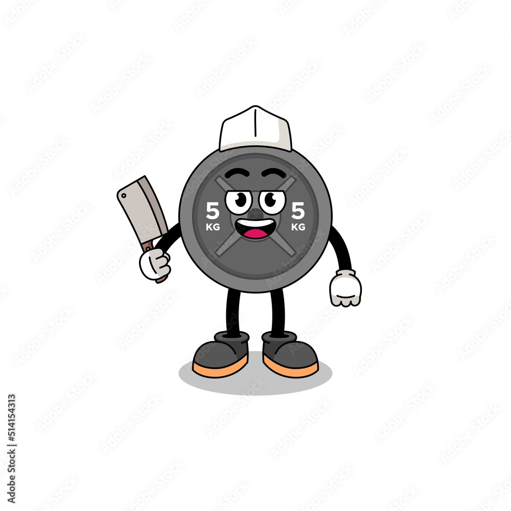 Mascot of barbell plate as a butcher Mascot of barbell plate as a butcher