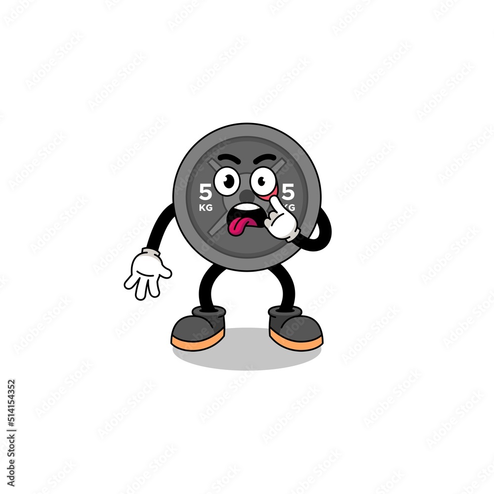 Character Illustration of barbell plate with tongue sticking out Character Illustration of barbell plate with tongue sticking out