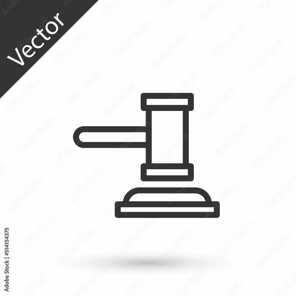 Grey line Judge gavel icon isolated on white background. Gavel for adjudication of sentences and bills, court, justice. Auction hammer. Vector Grey line Judge gavel icon isolated on white background. Gavel for adjudication of sentences and bills, court, justice. Auction hammer. Vector