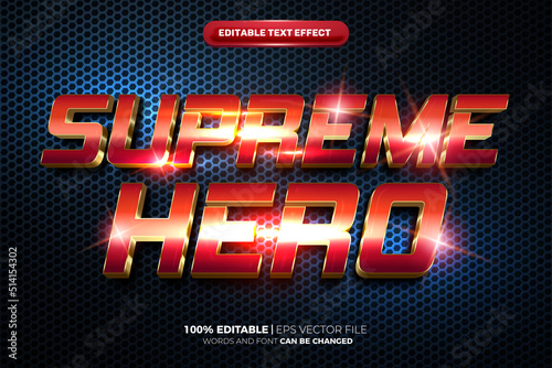 super supreme hero red metal steel glow cinematic 3d editable text effect