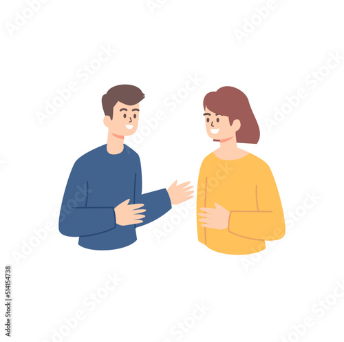 Woman and man talking about something
