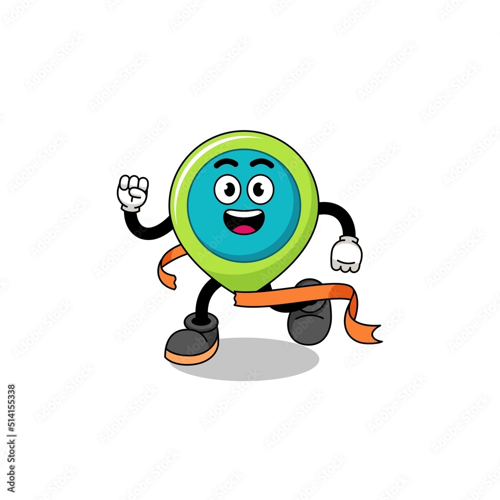 Mascot cartoon of location symbol running on finish line Mascot cartoon of location symbol running on finish line