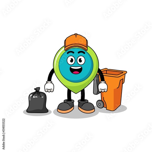 Illustration of location symbol cartoon as a garbage collector