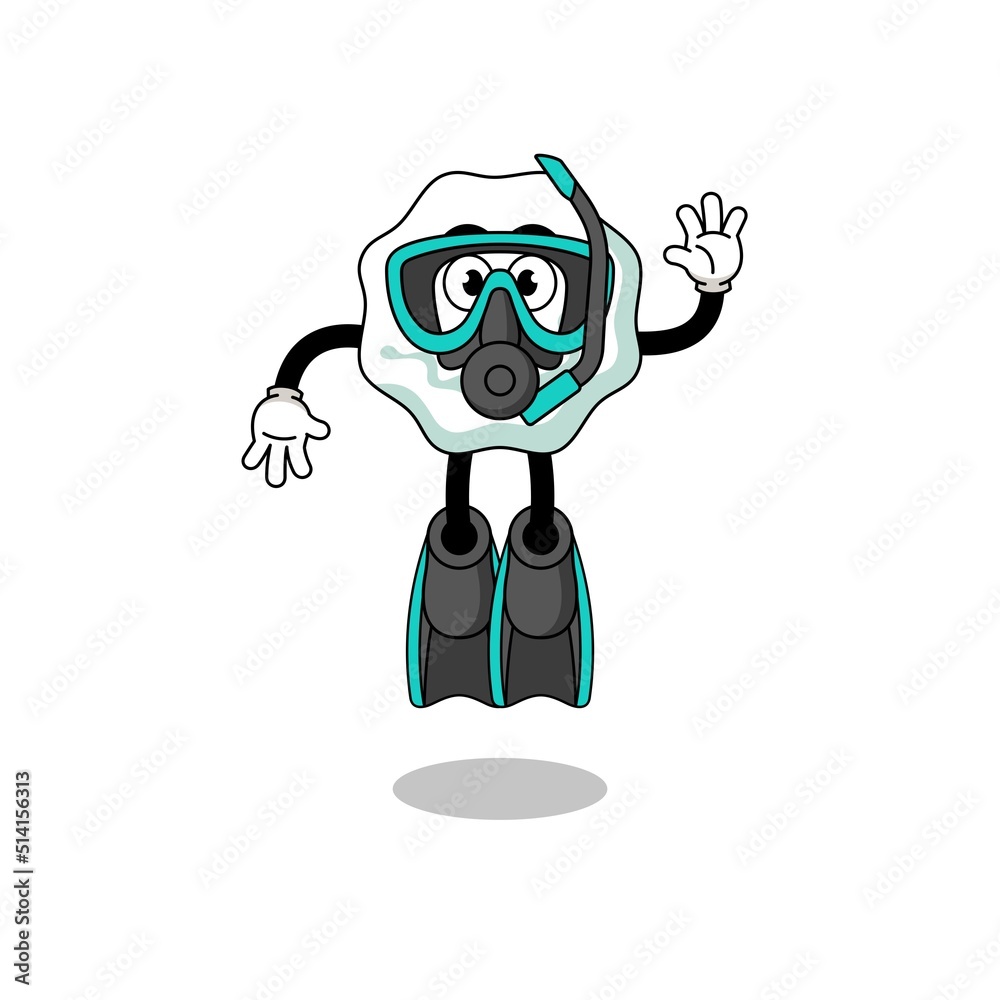 Character cartoon of chewing gum as a diver Character cartoon of chewing gum as a diver