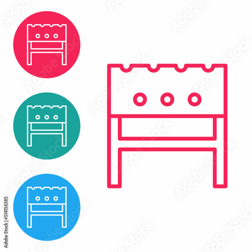 Red line BBQ brazier icon isolated on white background. Set icons in circle buttons. Vector