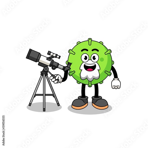 Illustration of virus mascot as an astronomer