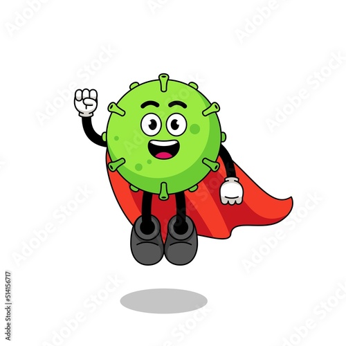 virus cartoon with flying superhero