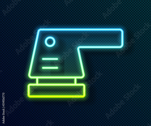 Glowing neon line Electric sander icon isolated on black background. Orbital sander. For floor and wooden planks sanding sandpaper. Vector