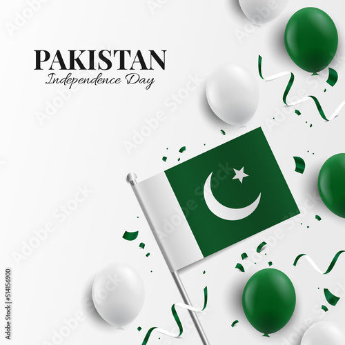 Vector Illustration of Pakistan Independence Day.  Background with balloons, flags
