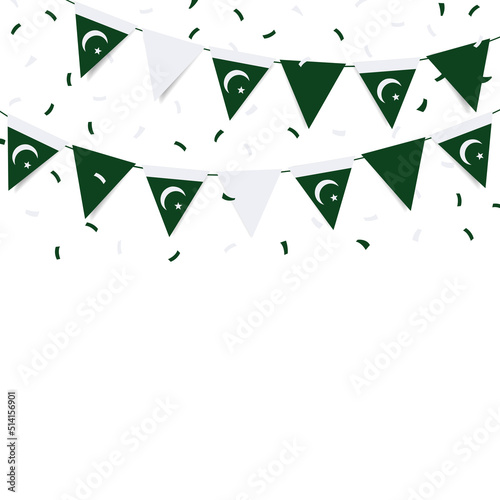 Vector Illustration of Independence Day. Garland with the flag of Pakistan on a white background.
