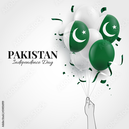Vector Illustration of Pakistan Independence Day. Hand with balloons.
