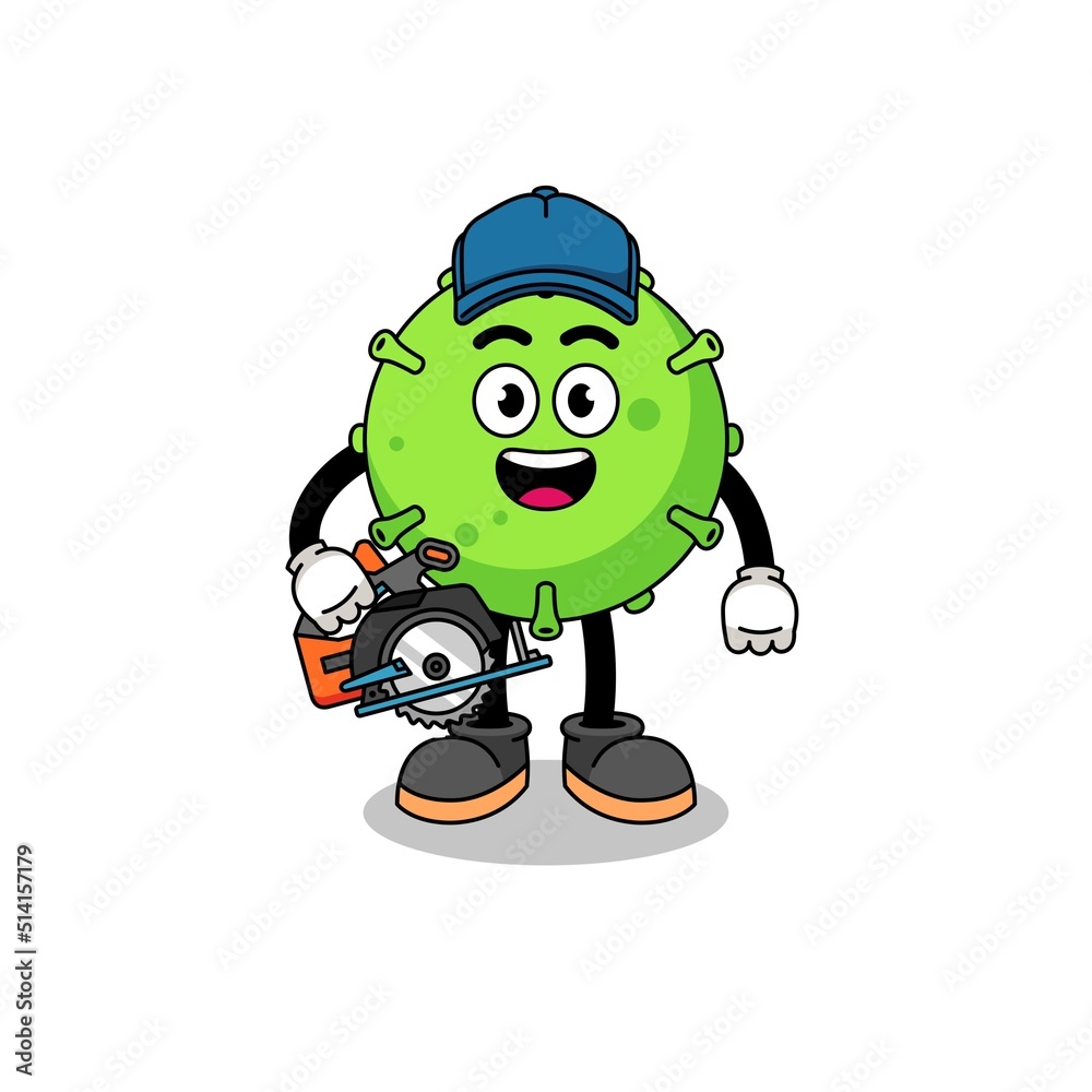 Cartoon Illustration of virus as a woodworker Cartoon Illustration of virus as a woodworker