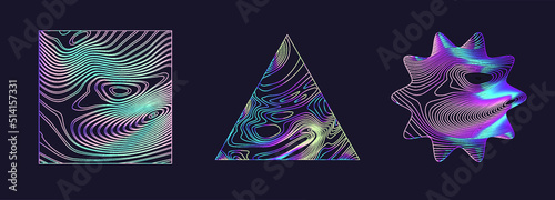 Holographic triangle on a dark background. Trendy line art illustration.