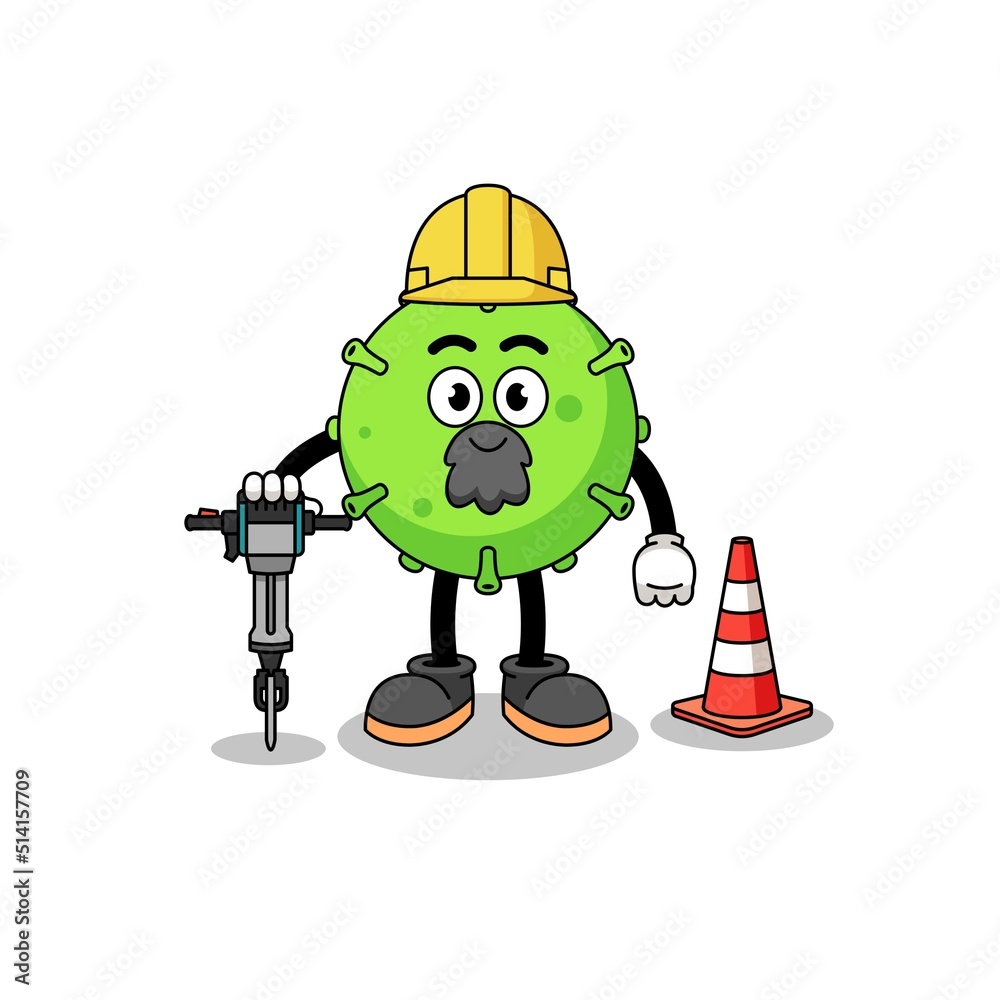 Character cartoon of virus working on road construction Character cartoon of virus working on road construction
