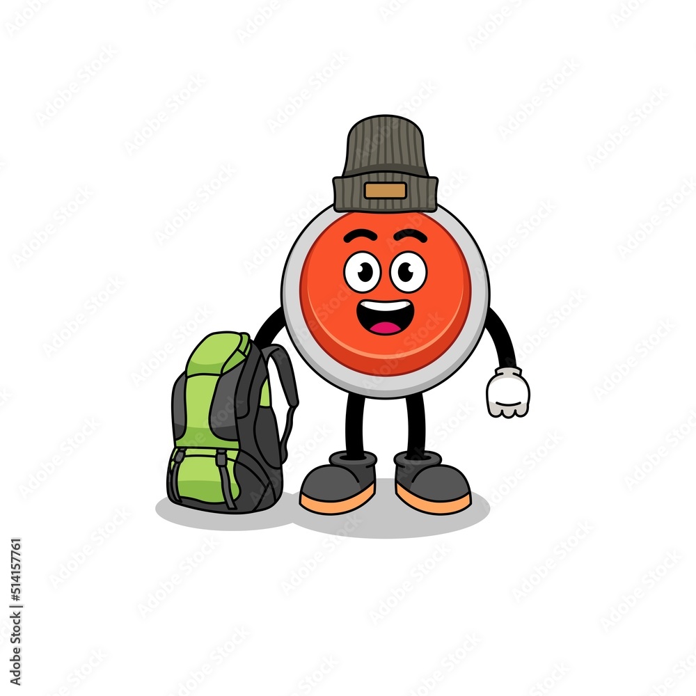 Illustration of emergency button mascot as a hiker