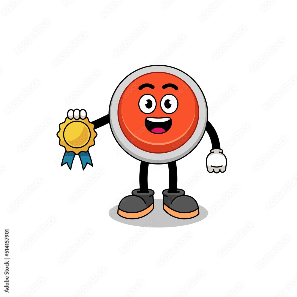 emergency button cartoon illustration with satisfaction guaranteed medal emergency button cartoon illustration with satisfaction guaranteed medal