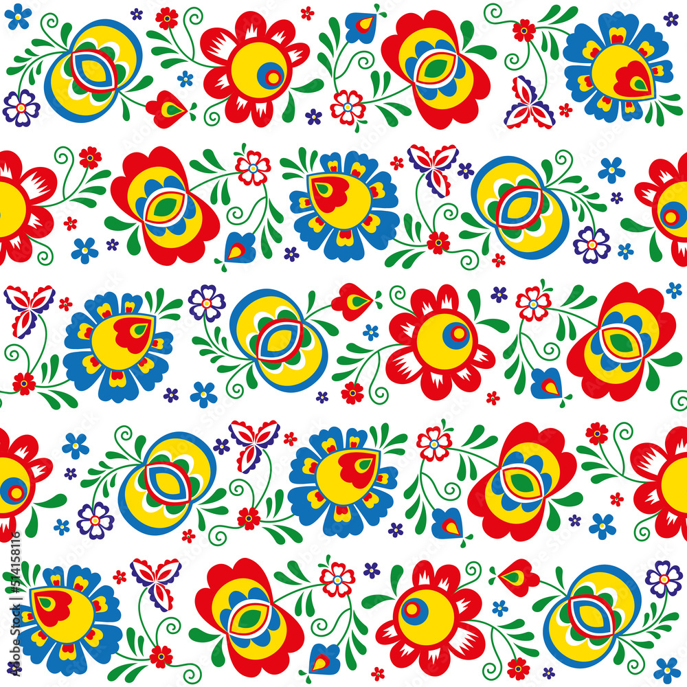 Seamless pattern made from folklore ormaments (Moravia - Slovacko) - obrazy, fototapety, plakaty 