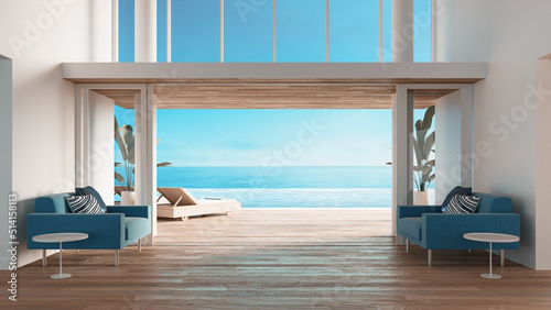 Obraz na plátně beach interior sea view hotel and resort  - 3D rendering