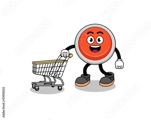 Cartoon of emergency button holding a shopping trolley