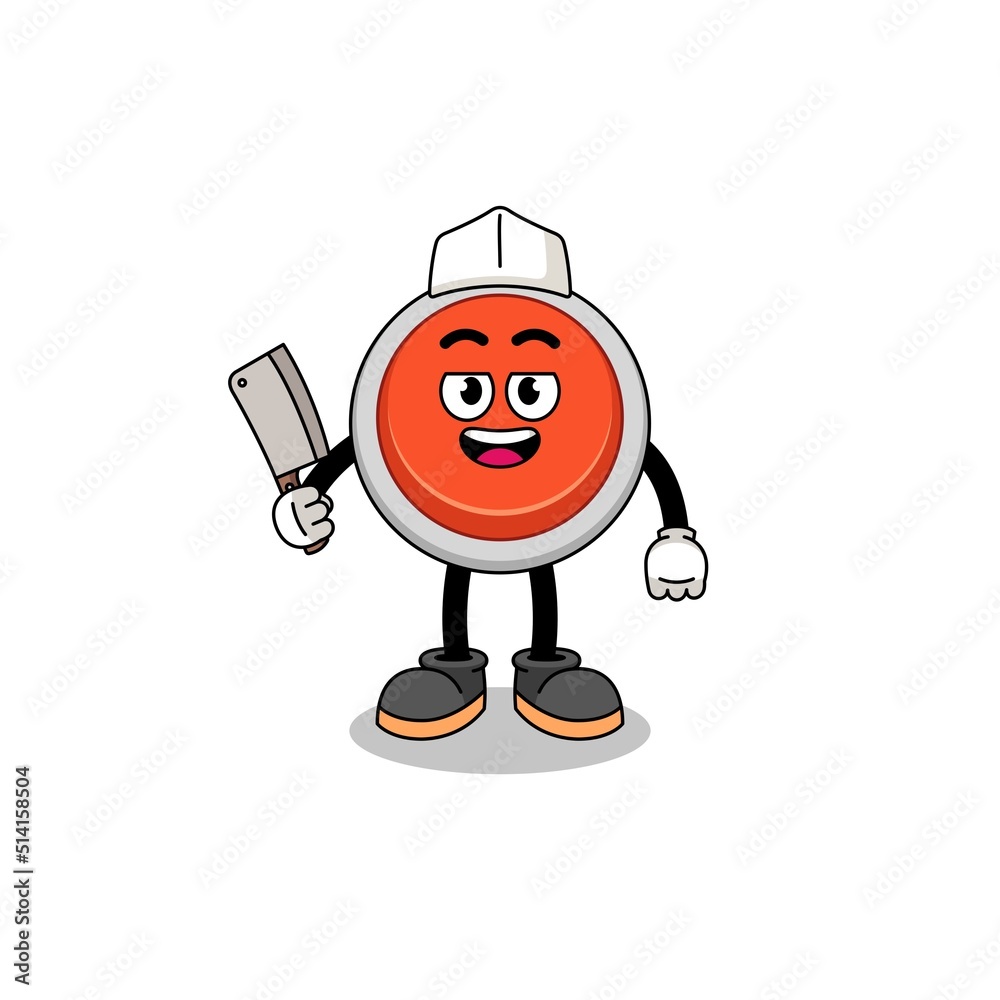 Mascot of emergency button as a butcher Mascot of emergency button as a butcher