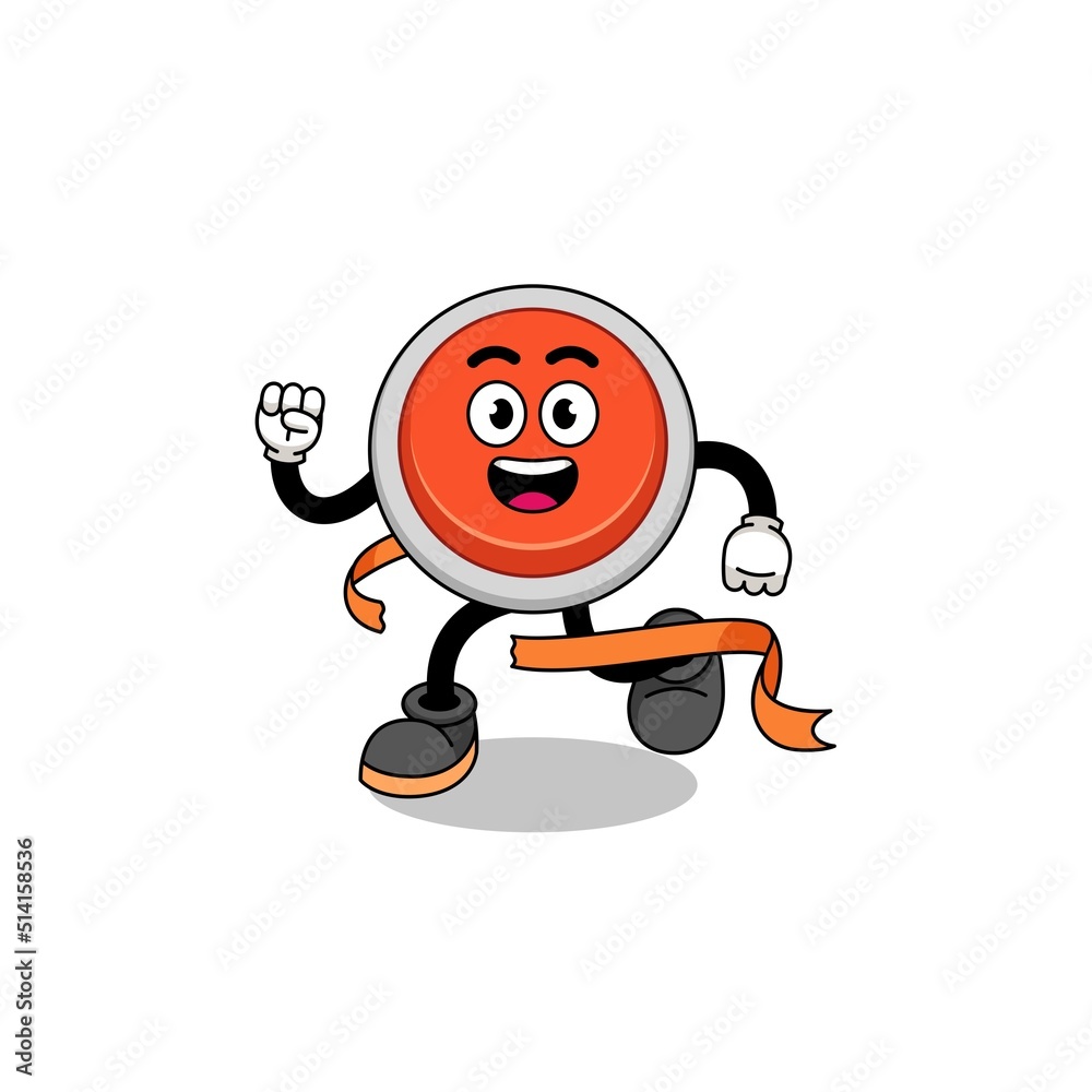 Mascot cartoon of emergency button running on finish line Mascot cartoon of emergency button running on finish line