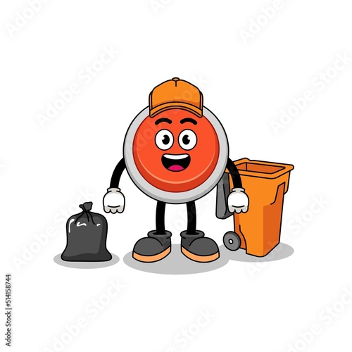 Illustration of emergency button cartoon as a garbage collector