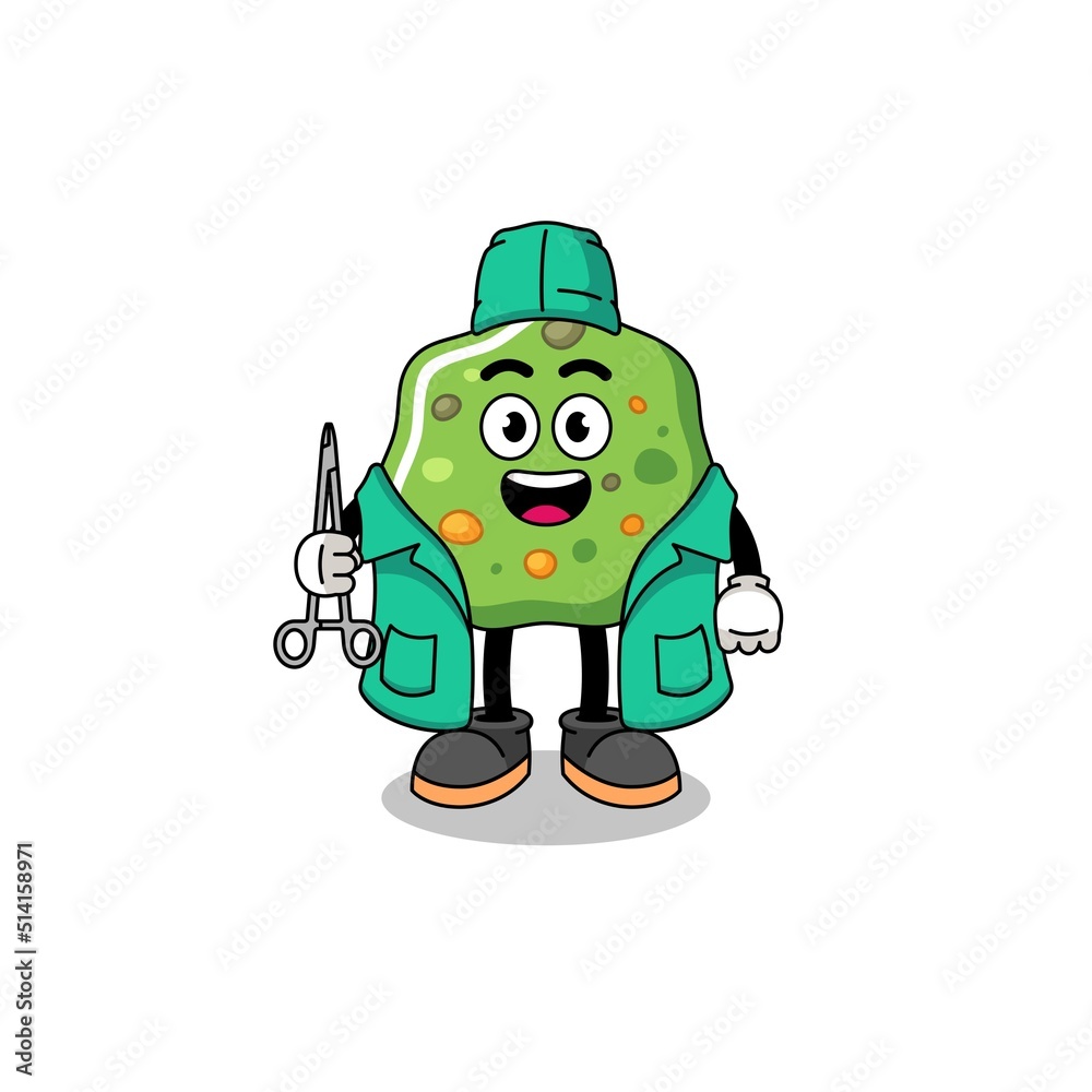 Illustration of puke mascot as a surgeon
