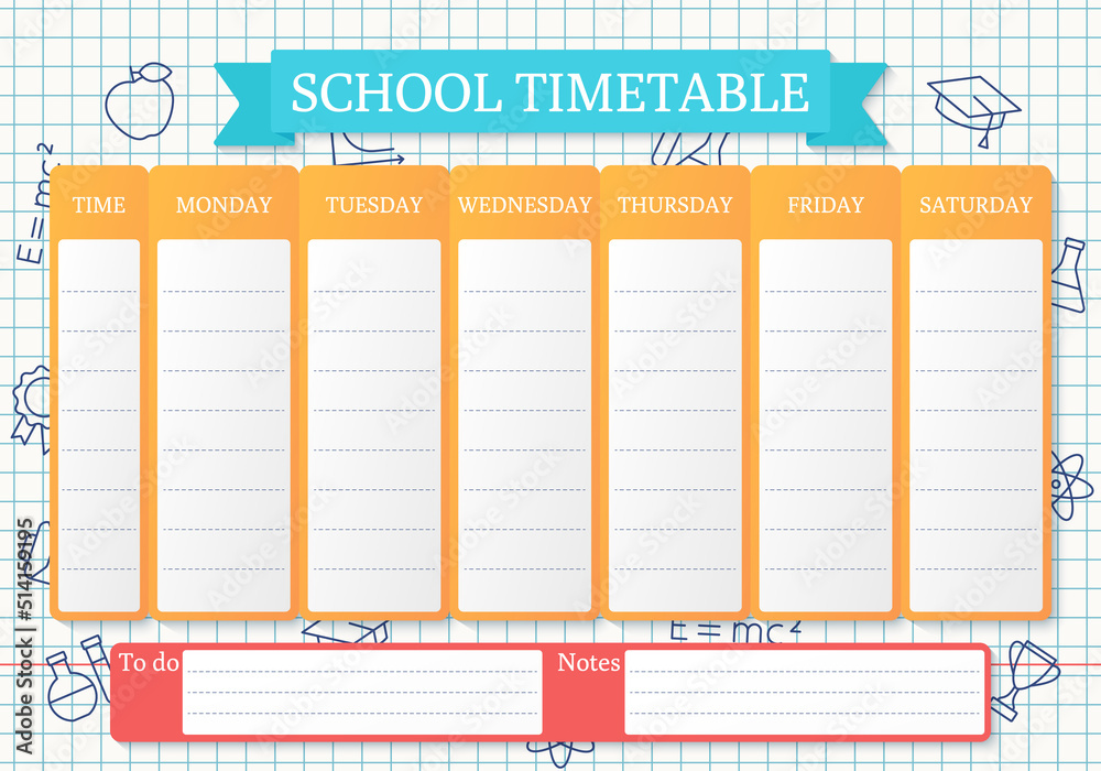 School schedule. Timetable for lessons. Student plan template. Vector ...