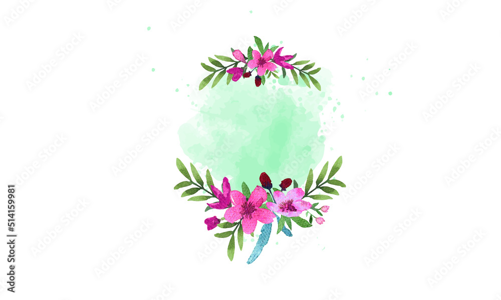 Fototapeta premium Watercolor pink floral wreath with splash Vector
