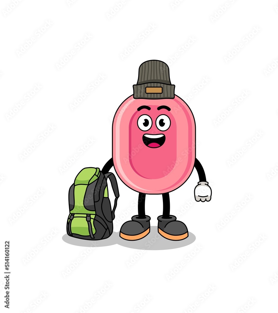 Illustration of soap mascot as a hiker