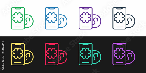 Set line Online poker table game icon isolated on black and white background. Online casino. Vector