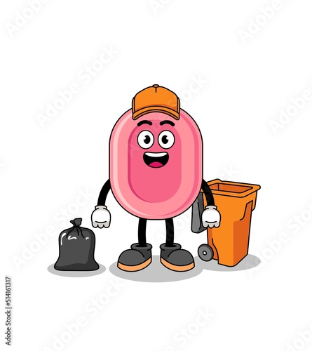 Illustration of soap cartoon as a garbage collector
