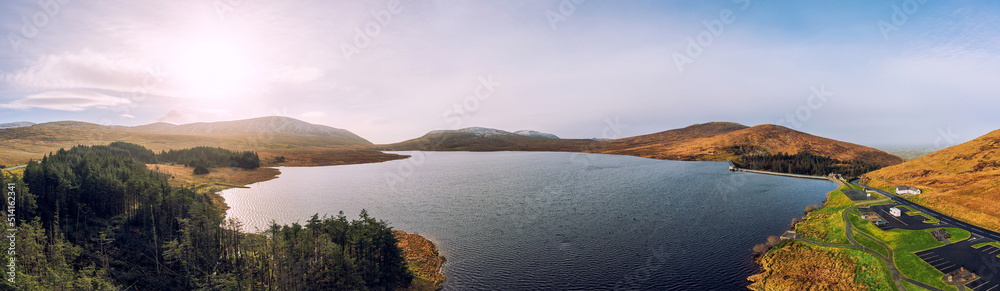 panoramic Aerial view of winter morning in Mourne Mountains area,Northern Ireland