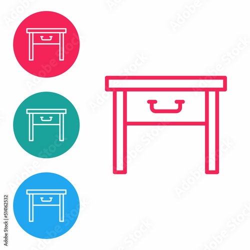 Red line Furniture nightstand icon isolated on white background. Set icons in circle buttons. Vector