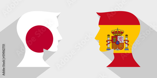 face to face concept. japan vs spain. vector illustration