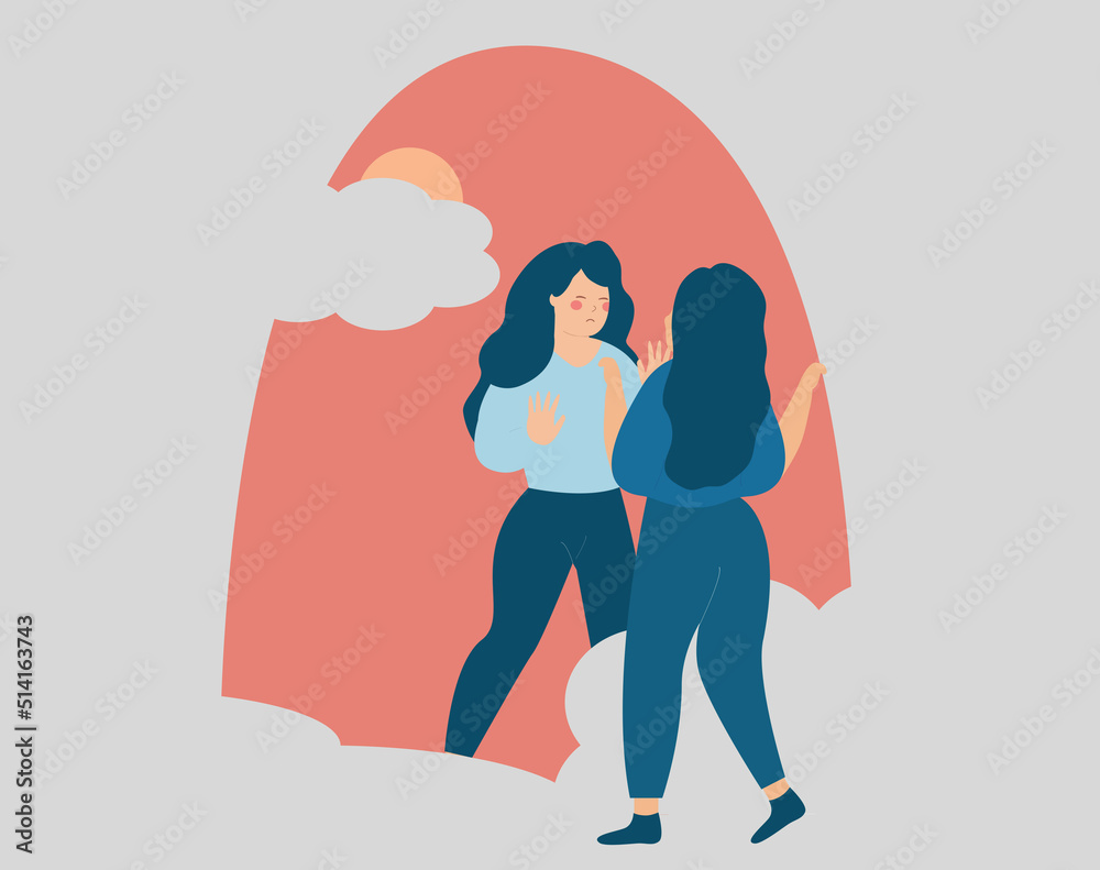 Young woman trying to find a new perspective on life but unable to discover her inner world. Concept of mental health disorders, self Psychoanalysis for health improvement. Vector stock
