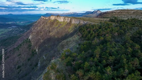 Winter landscape seen from a drone between Merindad de Montija and Valle de Losa. Between the towns of Quintanilla Sopeña and Lastras de las Heras. Region of Las Merindades. Burgos, Castilla y Leon, S photo