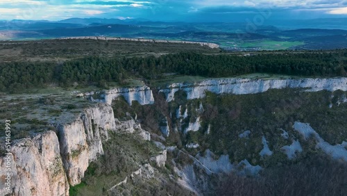 Winter landscape seen from a drone between Merindad de Montija and Valle de Losa. Between the towns of Quintanilla Sopeña and Lastras de las Heras. Region of Las Merindades. Burgos, Castilla y Leon, S photo