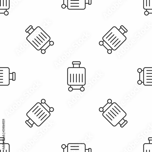 Grey line Suitcase for travel icon isolated seamless pattern on white background. Traveling baggage sign. Travel luggage icon. Vector © vector_v